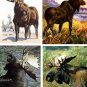 Lot Of 4 Moose Fabric Panel Quilt Squares
