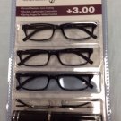 4 Pack FOSTER GRANT Black READING GLASSES +3.00 Scratch Resistant NEW