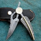 HANDMADE CUSTOM MANUFACTURED DAMASCUS STEEL BEAUTIFUL FOLDING LEAF KNIFE