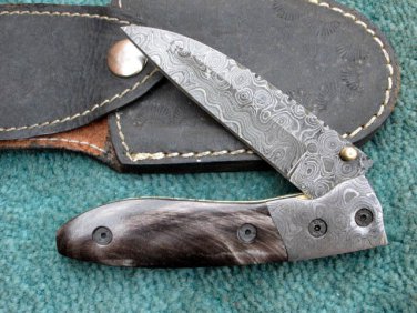 HANDMADE CUSTOM MANUFACTURED BEAUTIFUL DAMASCUS STEEL POCKET KNIFE (HK-453