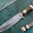 WCHSK HANDMADE CUSTOM MADE DAMASCUS STEEL HUNTING KNIFE WITH STAG'S HANDLE