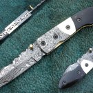 ONE OF A KIND HANDMADE CUSTOM MANUFACTURED DAMASCUS STEEL FOLDING KNIFE (HK-454)