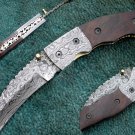 HANDMADE CUSTOM MANUFACTURED DAMASCUS STEEL FOLDING POCKET  KNIFE (HK-456)