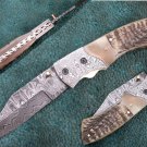 HANDMADE CUSTOM MANUFACTURED DAMASCUS STEEL WCHSK FOLDING KNIFE (HK-435)