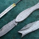 ONE OF A KIND CUSTOM MANUFACTURED DAMASCUS STEEL FISH FOLDING KNIFE (HK-334-7)
