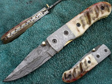 HANDMADE CUSTOM MANUFACTURED DAMASCUS STEEL BEAUTIFUL FOLDING KNIFE (HK-424-2)