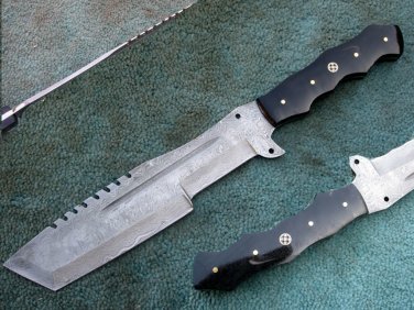 HANDMADE CUSTOM MADE DAMASCUS STEEL FULL TANG TRACKER KNIFE (HK-318)