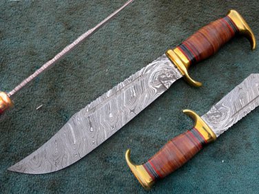 CUSTOM MADE HANDMADE BEAUTIFUL DAMASCUS STEEL HUNTING BOWIE KNIFE (HK-503)