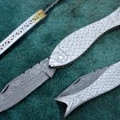 ONE OF A KIND CUSTOM MANUFACTURED DAMASCUS STEEL FOLDING POCKET KNIFE (HK-334-5)