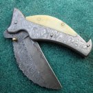 HANDMADE CUSTOM MADE DAMASCUS STEEL UNIQUE FOLDING KNIFE (HK-206)
