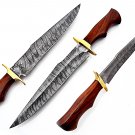 SUPERB CUSTOM HAND MADE DAMASCUS STEEL HUNTING BOWIE KNIFE / WITH LEATHER SHEATH