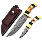 SUPERB CUSTOM HAND MADE DAMASCUS KNIFE , SET OF HUNTING KNIFE / FOLDING KNIFE