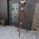 Authentic Designer's Spotlight Floor Lamp With Brown Tripod Stand Chrome Light