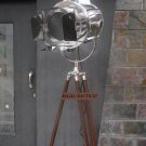 Vintage Searchlight Designers Chrome Nautical SPOT LIGHT Brown Tripod Floor LAMP