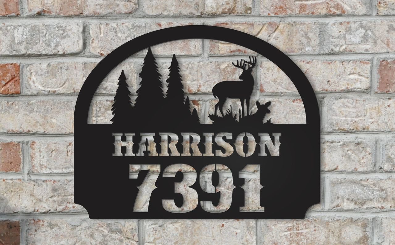 Personalized Metal House Sign with Name and Number