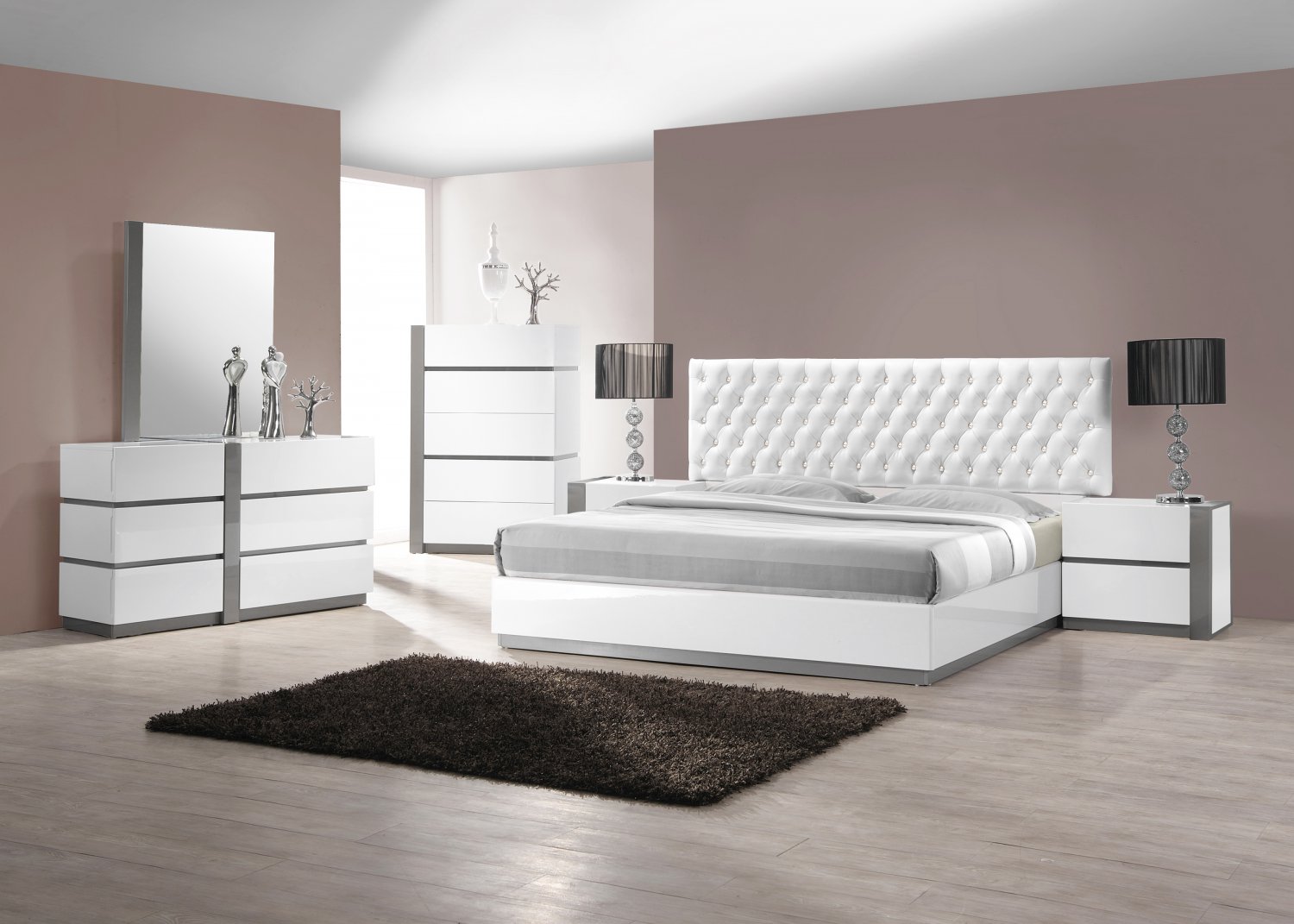 Seville 5 Pcs Queen Bedroom Set Collection w/ Leather Like Headboard