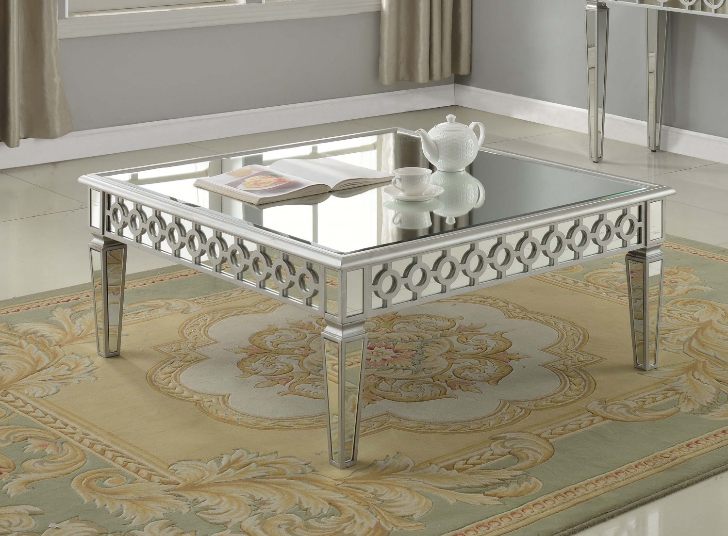 mirrored living room table set