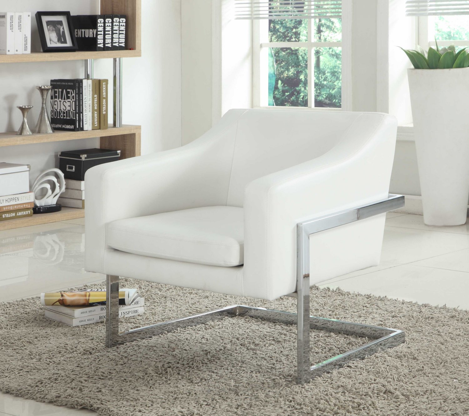 3016 Modern Living Room Chrome Accent Chair (White)