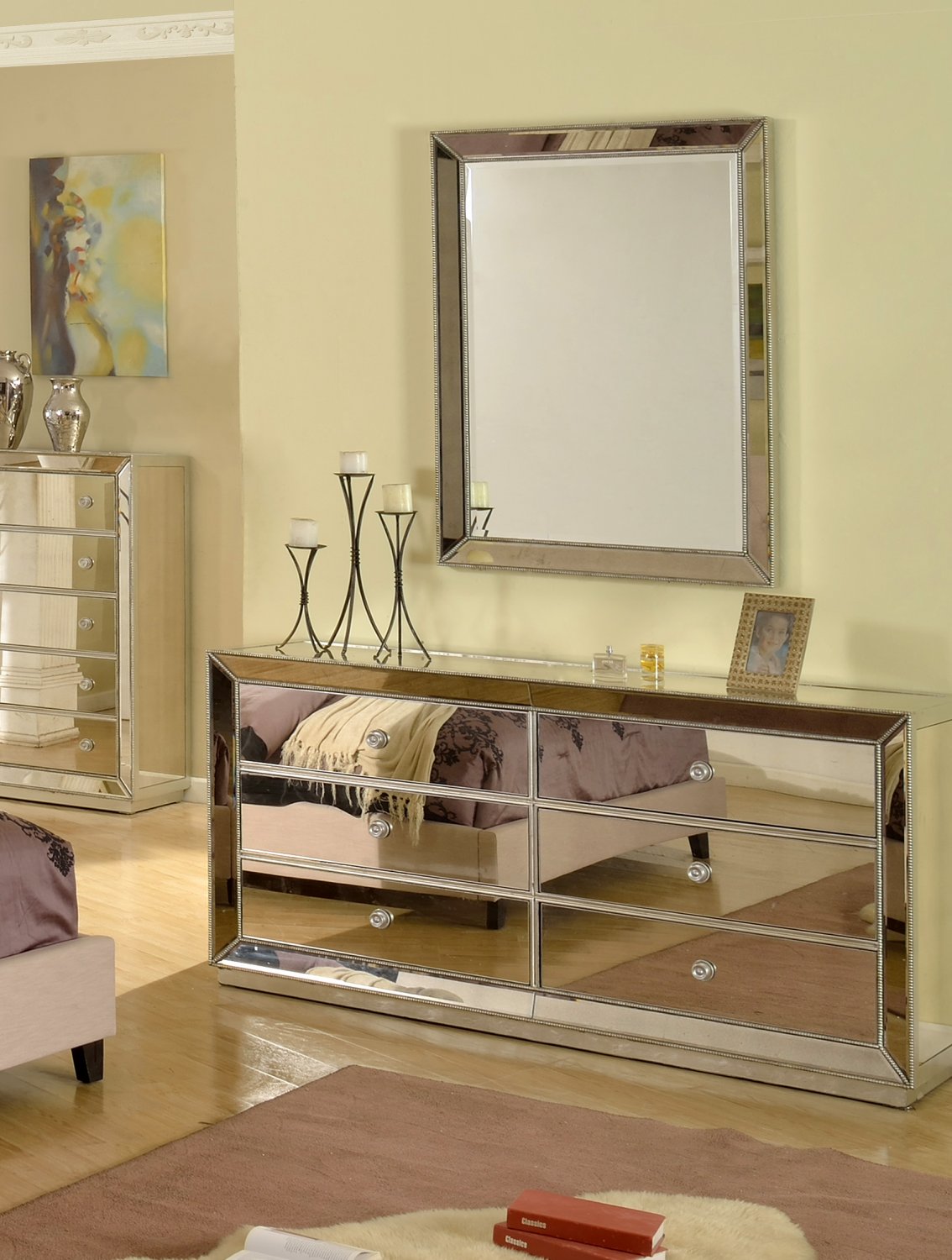 T1803 Jameson Silver Mirrored Bedroom Dresser & Mirror