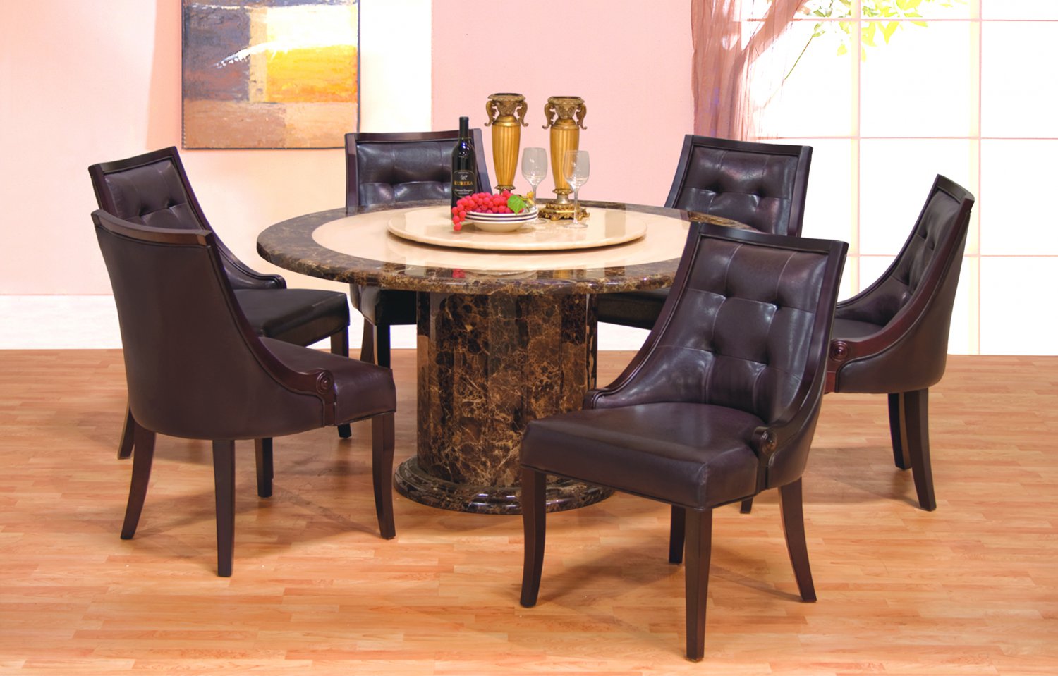 2915 Round Marble Dining Table With Lazy Susan 