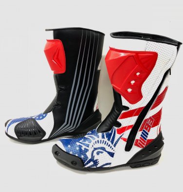 Americal Flag Men's Motorcycle Boots Riding Leather Boots in All Size