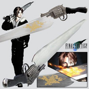Final Fantasy LIONHEART GunBlade Sword With Sheath + Wooden Display Stand