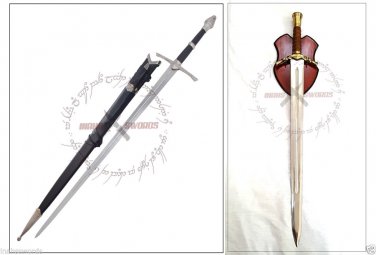 Aragorn Strider Sword with knife + Boromir Sword LOTR with Wooden Display Stand