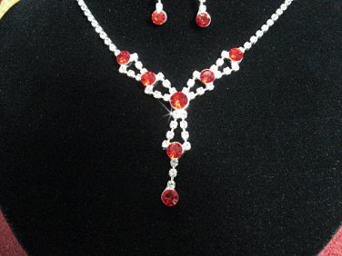 wedding jewelry accessories silver red clear bride bridesmaid necklace set N4224r