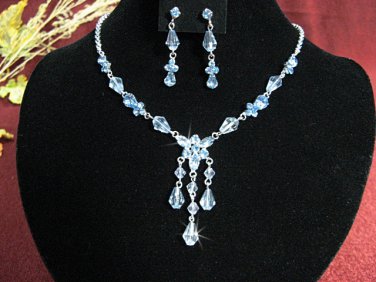 wedding bride jewelry accessories handmade bridesmaid silver blue dangle crystal necklace set N4722b