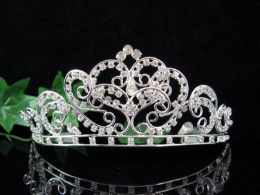 Huge wedding tiara, bridal accessories silver crystal headpiece regal imperial comb 493