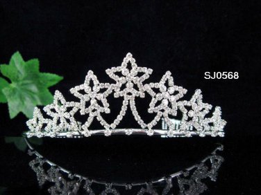 wedding tiara bridal accessories silver crystal star headpiece ,handmade regal imperial comb 568
