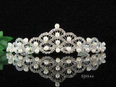 Handmade Bridal accessories wedding pearl tiara crystal headpiece regal imperial comb 0544S