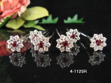 6 pc handmade Wedding accessories;bridal pin bridesmaid red silver floral hairpin tiara veil 1125r