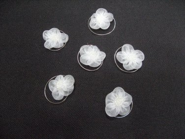 6 pc handmade Wedding hair accessories bridal organza white hairpin bridesmaid daisy curly pin HP36