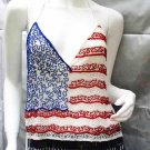 Handmade Sexy sequin bar top belly party hippie fashionable beaded fringe flag dance top sq10