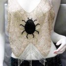 Handmade ivory sexy bar top belly hippie top fashionable spider beaded fringe dance bartop sq12