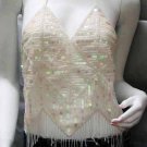 Handmade ivory Sexy sequin bar top; hot belly hippie top fashionable pattern beaded dance top sq15