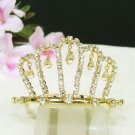Golden Bridal hair accessories,wedding tiara veil,rhinestone headpiece ,crystal comb 011G