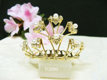 crystal golden small bridal comb hair accessories,wedding tiara ,rhinestone pearl comb TC03G