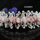Handmade alloy Bridal silver pink comb veil,wedding tiara headpiece accessories regal 2021