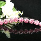 Handmade pink daisy bridal silver small comb veil,wedding tiara headpiece accessories regal 8790P