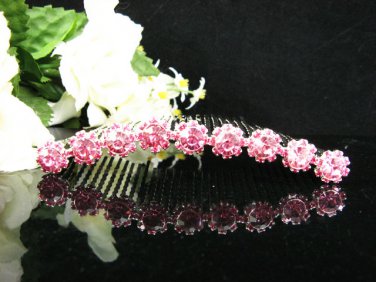 Handmade pink daisy bridal silver small comb veil,wedding tiara headpiece accessories regal 8790P