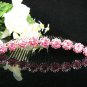 Handmade pink daisy bridal silver small comb veil,wedding tiara headpiece accessories regal 8790P