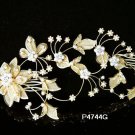 Handmade 18k golden floral pearl bridal comb ,wedding tiara headpiece hair accessories regal  4744g