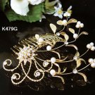 Handmade 18k golden floral pearl bridal comb,wedding tiara headpiece hair accessories regal  479g
