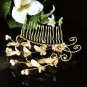 Handmade 18k golden floral pearl bridal comb,wedding tiara headpiece hair accessories regal  479g