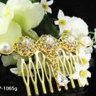 Handmade 18k golden pearl small bridal comb,wedding tiara headpiece hair accessories regal 1065g
