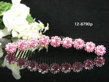 Handmade pink floral silver bridal comb,wedding tiara headpiece hair accessories regal 8790P