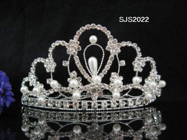 Handmade silver rhinestone crystal pearl bridal comb wedding tiara woman hair accessories 2022