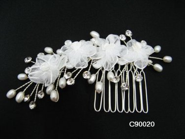 Handmade silver organza pearl floral bridal hair comb,wedding headpiece hair accessories tiara 90020